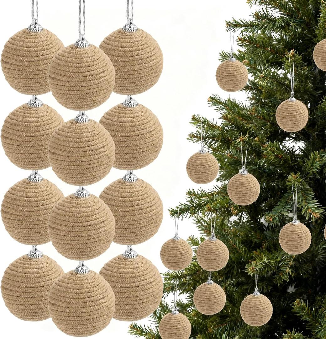 TWOWYHI 12PCS Christmas Ball Ornaments 2.36Inch Boho Hanging Balls Christmas Tree Decoration Hanging Ball for Xmas Tree Garlands Wreath Wedding Party Decorations Home Decor