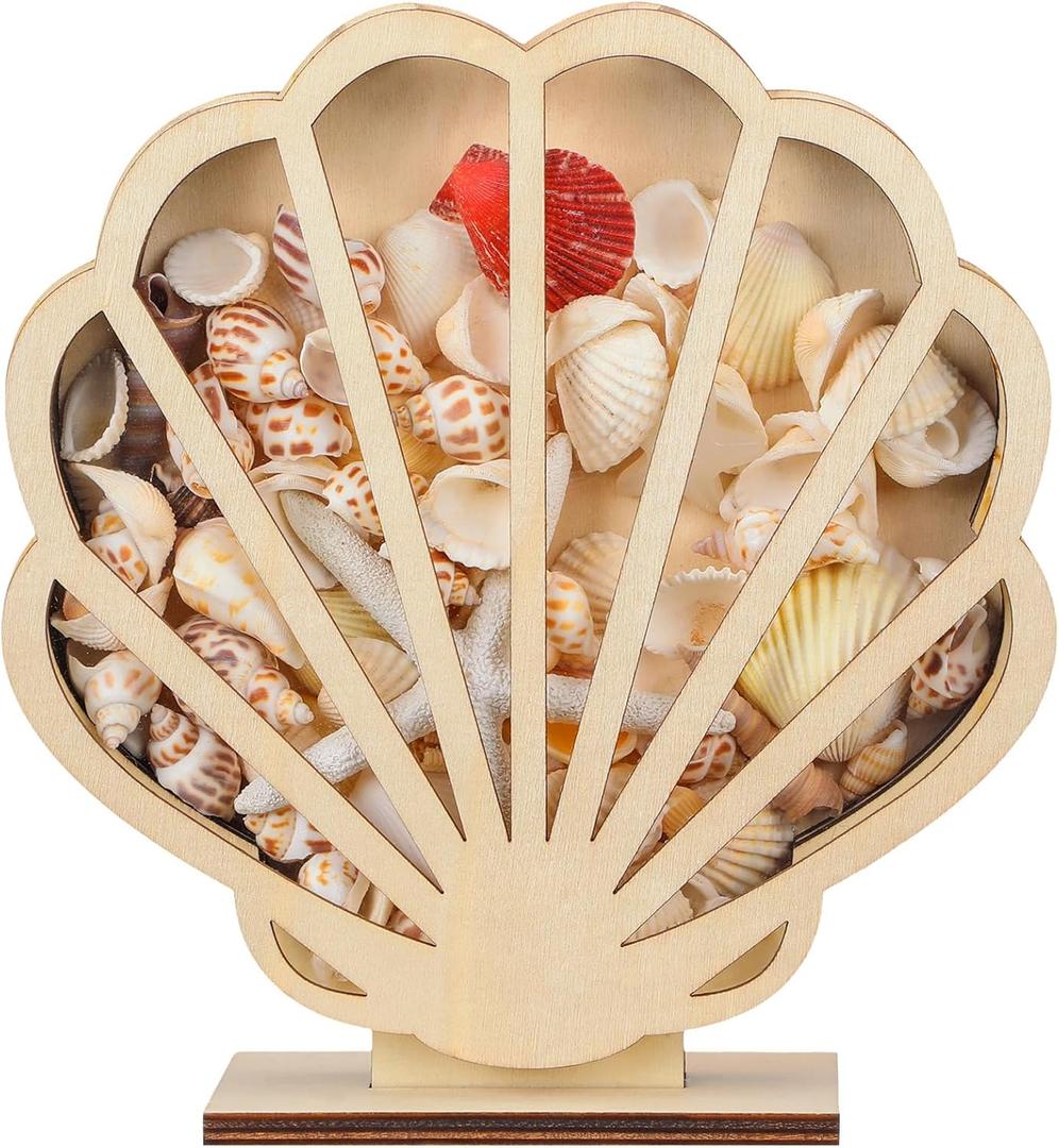 CroBlissful Wooden Seashell Display Case with Acrylic Window, Seashell Display Box Decorative Shadow Box for Sea Glass Agates Shark Teeth Starfish Trinket, Room and Bedroom Decor
