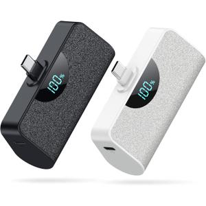 [2 Pack]Mini Portable Charger USB-C Power Bank 5200mAh,LCD Display PD Fast Charging Battery Pack Backup Charger Compatible with iPhone 16/16 Plus/16 Pro/16 Pro Max/15 Series,Samsung,Android Phones etc