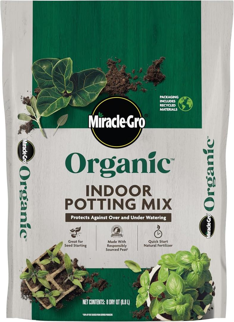 Miracle-Gro Organic Indoor Potting Mix - Protects Against Over and Under Watering, Planting Soil for Indoor Container Plants, Houseplants and Starter Plants, OMRI Listed, 8 qt.