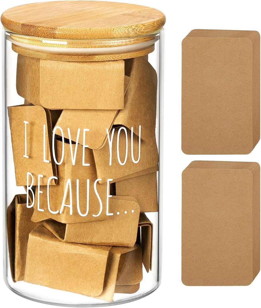 AW BRIDAL 50 Blank Love Notes Memory Jar, Anniversary Birthday Gifts for Boyfriend Girlfriend Husband Wife Mom Dad Friends, Couple Gifts Love You Because Jar for Engagement Bridal Wedding Registry