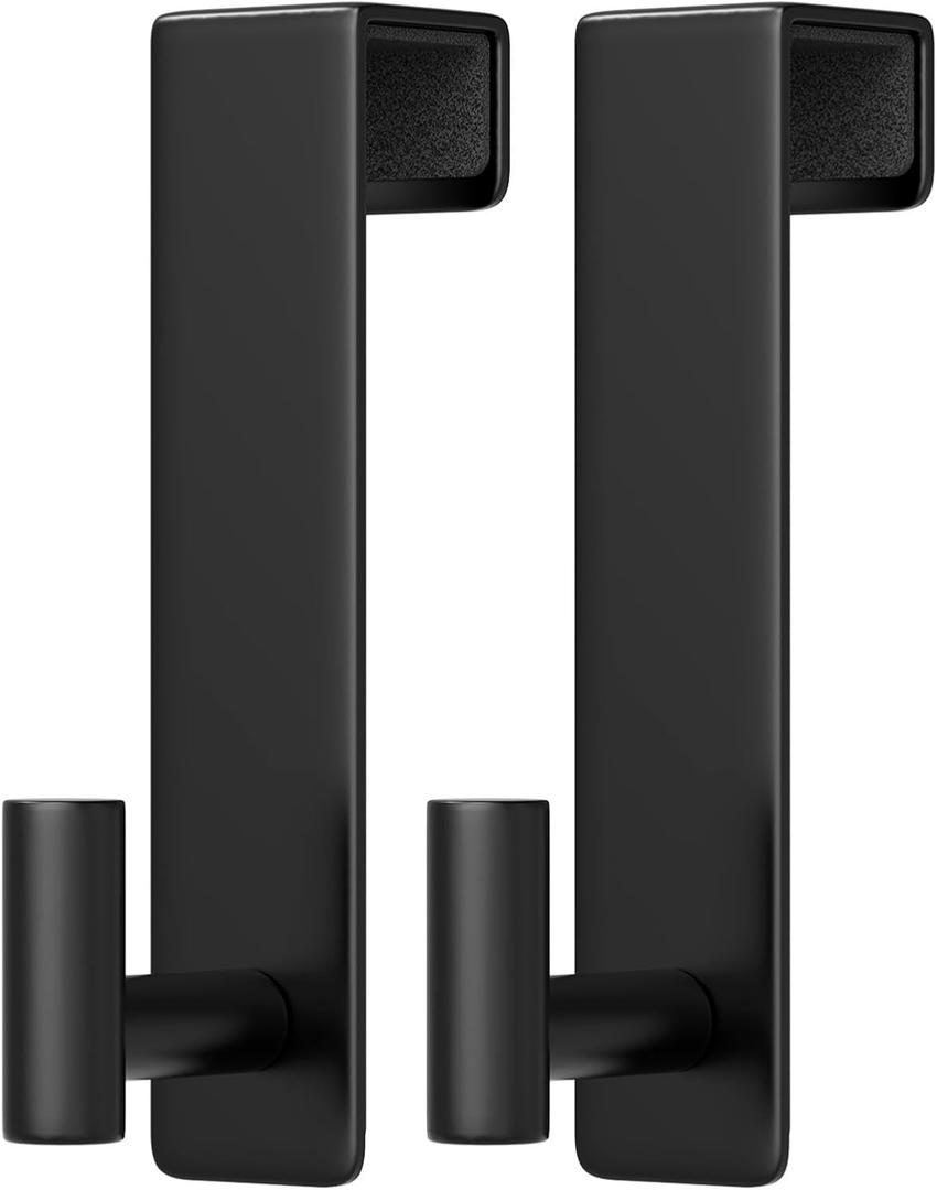 PMMASTO 2-Pack Over The Door Hooks - Rustproof Stainless Steel Door Hangers for 1-3/4 Inch Doors, Non-Marking and Tool-Free Easy Install (Black, T Shape-Fits 1-3/4" Thick Door)