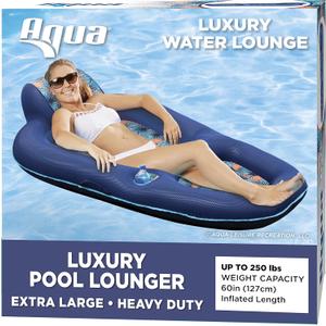 Aqua Luxury Water Pool Lounge  Extra Large  Inflatable Pool Floats for Adults with Headrest, Backrest, Footrest & Cupholder  Multiple Colors/Styles