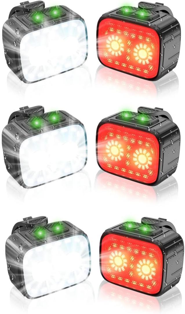 Bike Lights Front and Rear, Bright Rechargeable Bicycle Light 8+12 Modes, Bike Headlight Taillight Set for Night Riding Safety, IPx6 Waterproof Cycling Light with Long Battery Life, 3 Set