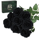 8PCS Artificial Silk Flowers Realistic Roses Bouquet Long Stem for Home Wedding Decoration Party (8PCS-Black)