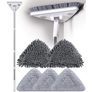 Wall Cleaner Mop with Long Handle, Wall Duster with Extension Pole, 3-in-1 Wall Cleaner, Dust Mop with 5 Reusable Pads