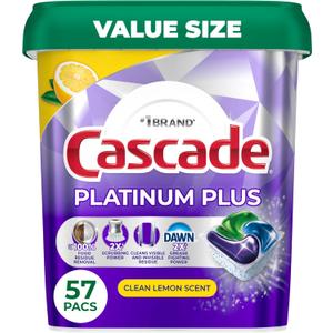 Cascade Platinum Plus Dishwasher Pods, Dishwasher Detergent, Dish Detergent Soap, Lemon, 57 Count
