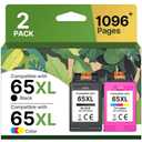 65XL Ink Cartridges Black/Color Combo Pack High-Yield Replacement for HP Ink 65 65XL Ink Cartridges Work for HP DeskJet 3755 3772 3700 3752 3722 2600 2622 Envy 5055 5000 5070 5052 (1 Color)
