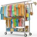 Heavy Duty Clothes Rack Load 960LBS, Three Rods Rolling Clothing Racks for Hanging Clothes, Rolling Garment Rack With Sturdy Wheels Shelves Hooks, Portable & Adjustable Commercial Garment Rack, Silver