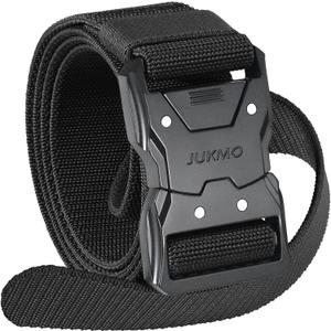JUKMO Quick Release Tactical Belt, Military Work 1.5" Nylon Web Hiking Belt with Heavy Duty Seatbelt Buckle (Small-for Waist 30"-36" (Length 45"), Black)