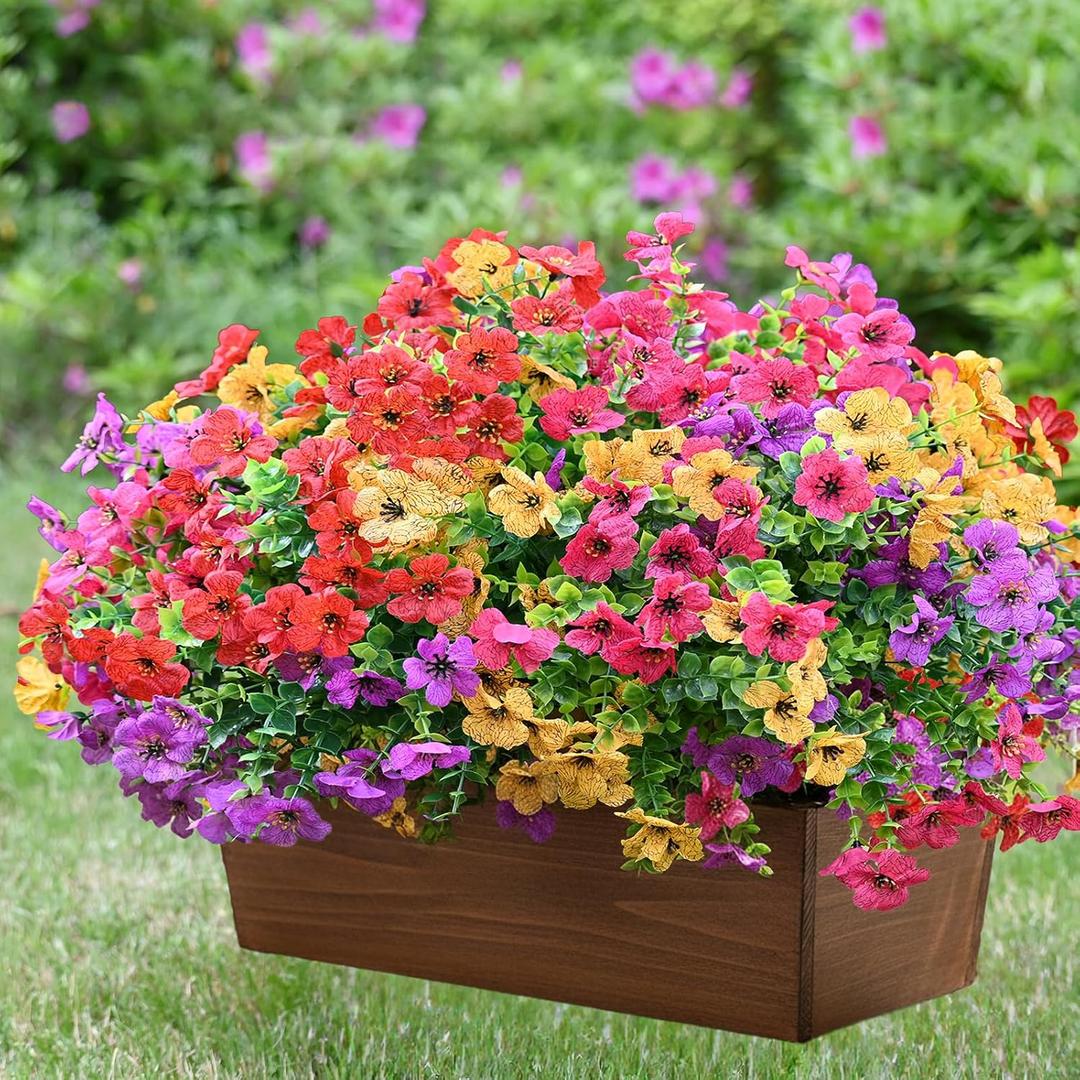 LADADA 8 Pack Colorful Artificial Flowers UV Resistant for Outdoor