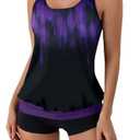 B2prity Tankini Bathing Suits for Women Tummy Control Two Piece Swimsuits Blouson Floral Print Swim Tank Top with Boy Shorts, Size L