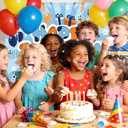 Cartoon Theme Happy Birthday Backdrop Kids Decor Blue Orange Photography Background Banner Baby Shower Photo Props Holiday Party Supplies 5x3ft