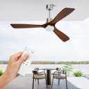 Obabala 52 Inch Ceiling Fans with Lights and Remote Control-Outdoor Ceiling Fan Walnut Wood 3 Blade for Bedroom Living Room Indoor Farmhouse Patio, Reversible Noiseless DC Motor