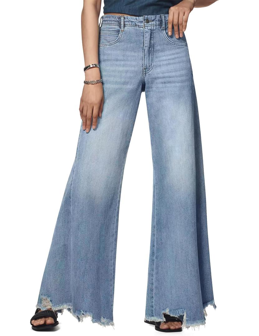 PHISOCKAT Stretchy Wide Leg Jeans for Women Flare Baggy Jeans with Pockets (M)