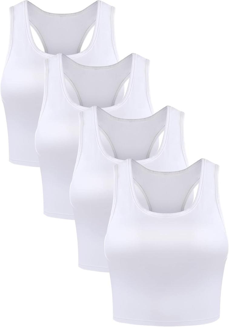 Boao 4 Pieces Basic Crop Tank Tops Sleeveless Racerback Crop Top for Women (Large, White)