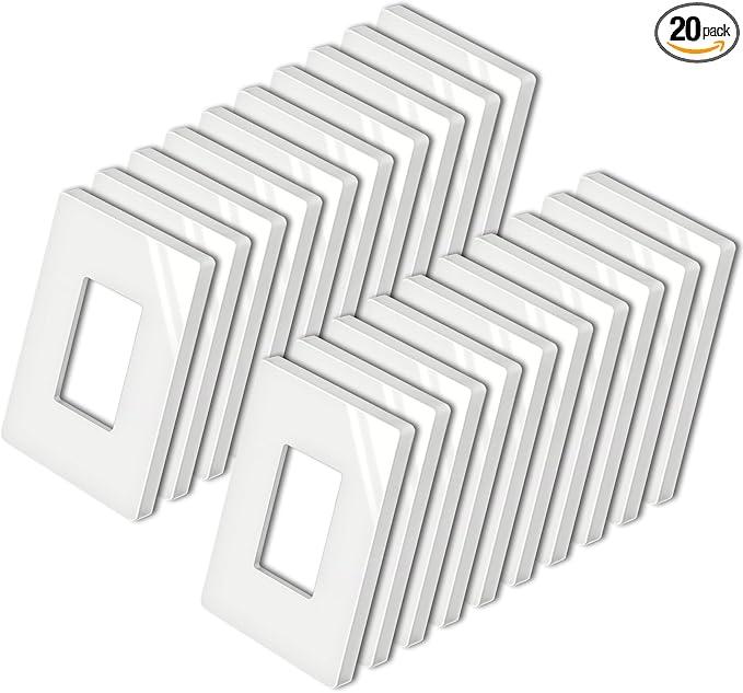BESTTEN [20 Pack] 1 Gang Screwless Decorator Wall Plate, Midsize Switch Plate, Midway Receptacle Outlet Cover, USWP4 Glossy Off White, H4.88" x W3.11"
