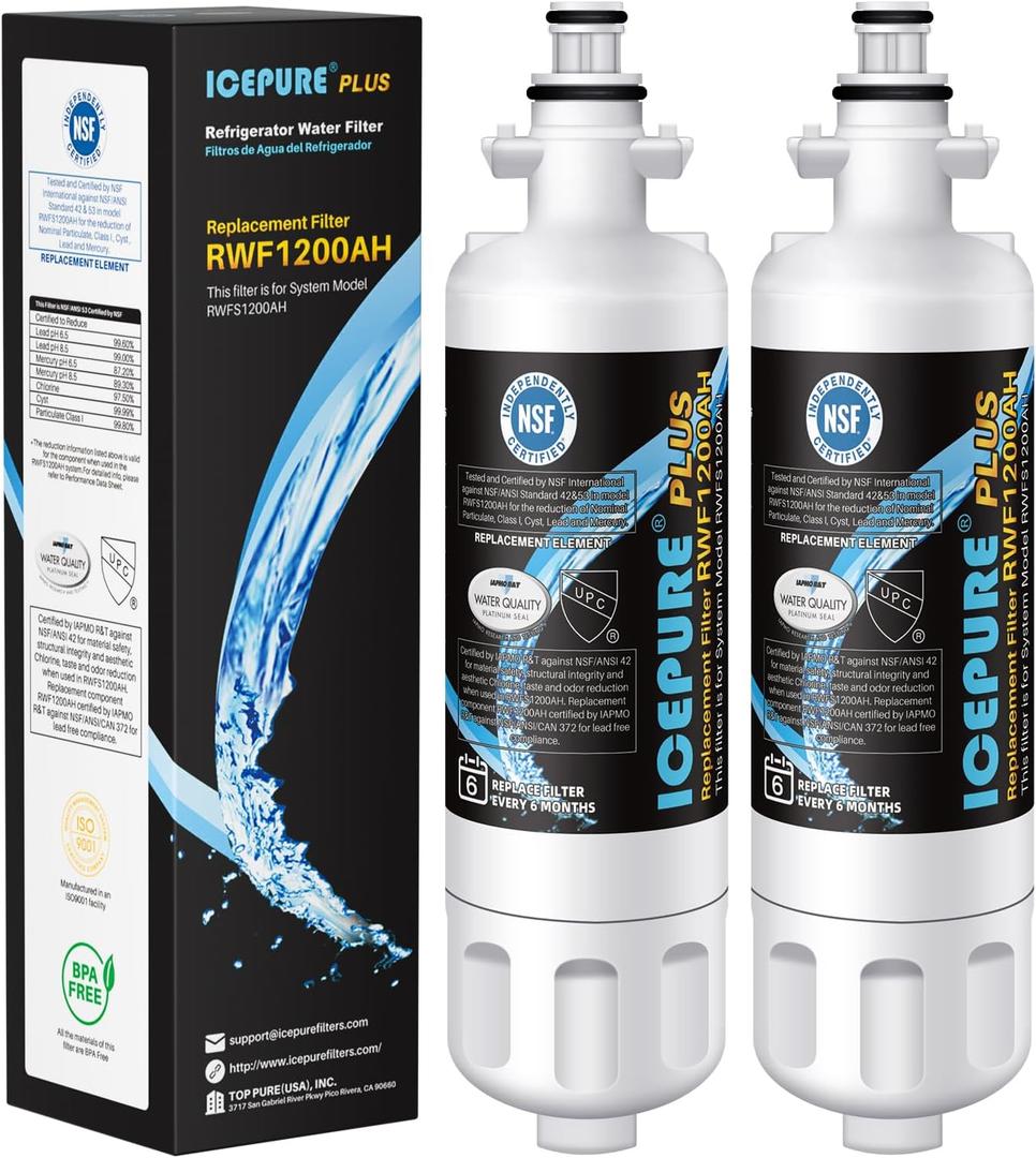 ICEPURE PLUS 46-9690 NSF/ANSI 53 Certified Replacement for LG LT700P ADQ36006101, Kenmore Elite 9690 ADQ36006102, LFX28979ST, RWF1200A, LFX25978ST, LFXS30766S Refrigerator Water Filter,2PACK