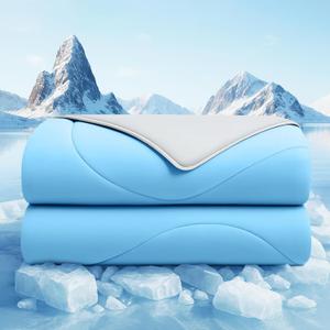 Cooling Comforter King Size, Cooling Blankets for Hot Sleepers and Night Sweats, Double Sided Cool Q-Max>0.45, Lightweight and Breathable Absorb Heat Soft Summer Ice Blanket 104"90" Inches, Dark Blue