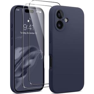 AOTESIER Magnetic for iPhone 16 Case, [Compatible with MagSafe][Camera Protection], Food Grade Silicone Phone Case with [2 Screen Protectors], Anti-Scratch Protective Lining, 6.1inch, Midnight Blue