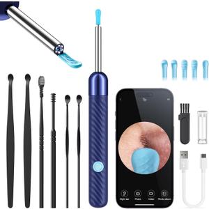 Ear Wax Removal Tool Camera - Ear Cleaner with Camera,1080P Otoscope, Ear Cleaning Tool with 6 Ear Spoon, Ear Camera for iPhone & Android Phones - Blue