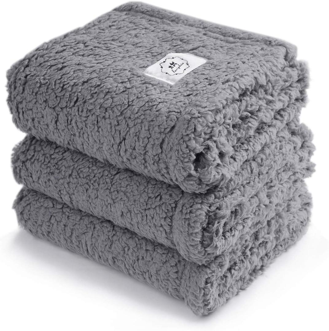1 Pack 3 Calming Blankets Fluffy Premium Fleece Pet Blanket Soft Sherpa Throw for Dog Puppy Cat Grey Medium (30x20'')