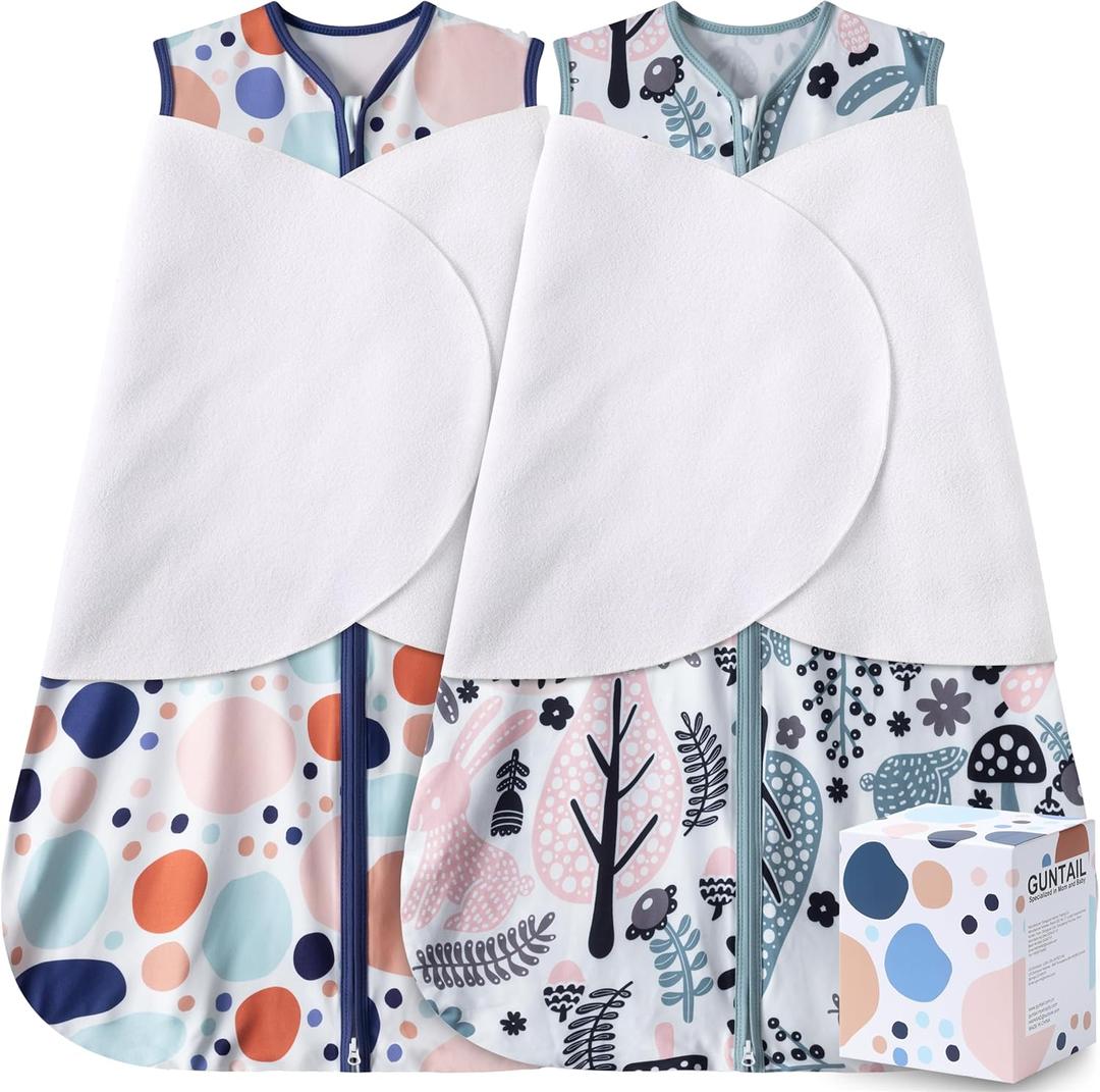 Newborn Sleep Sack Baby Swaddle,3-Way Adjustable Wearable Blanket,100% Rayon Cotton Swaddling Sleeping Bag (Rabbit&Rocks, 3-6 Months)