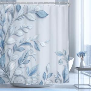 Blue Leaves Shower Curtain Abstract Leaf Rustic 60Wx72H Inch Decor