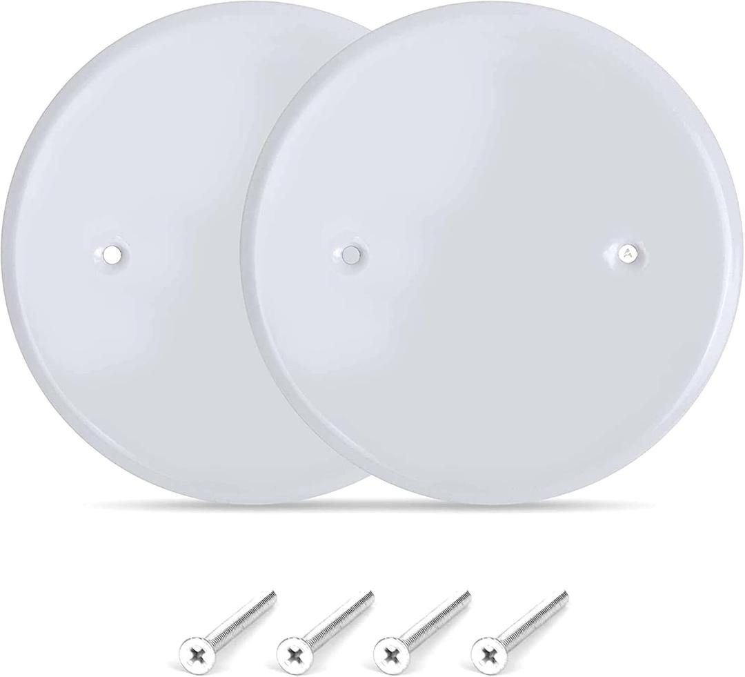 (2 Pack) AP-12031, 5 Inch White Metal Ceiling Blank-Up Cover, Used to Cover 3-1/2 Inch Round/Octagon Box Openings in Ceilings or Walls, Mounting Screws Included, Holes are Spaced 2.75 Inches
