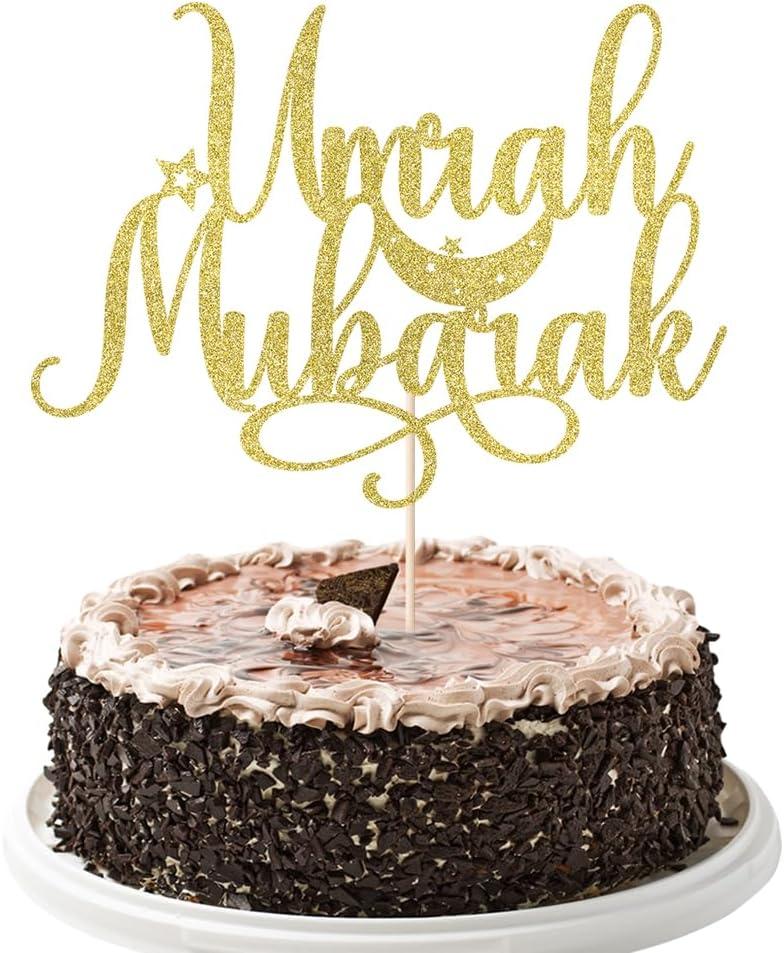 Umrah Mubarak Cake Topper, Muslim Islam Eid Festival Party Decorations, Ramadan Mubarak, Eid Mubarak Party Deoration Gold Glitter