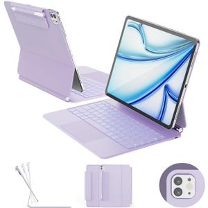RAYMCRAFT for iPad Air 13-inch Case with Keyboard M4/M3/M2 (2026/2025/2024) & iPad Pro 12.9" (6th/5th/4th/3rd) Magic Keyboard, 11-Color Backlight with Safe Pencil Buckle, Multi-Touch Trackpad, Purple