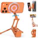 OMOTON TP02 360°Rotating for MagSafe Tripod Mount, Adjustable Aluminum Magnetic Phone Tripod for iPhone 17/16/15/14 Pro Max Air, Foldable Cell Phone Stand Fits Vlog, Gym, Travel Essentials, Orange