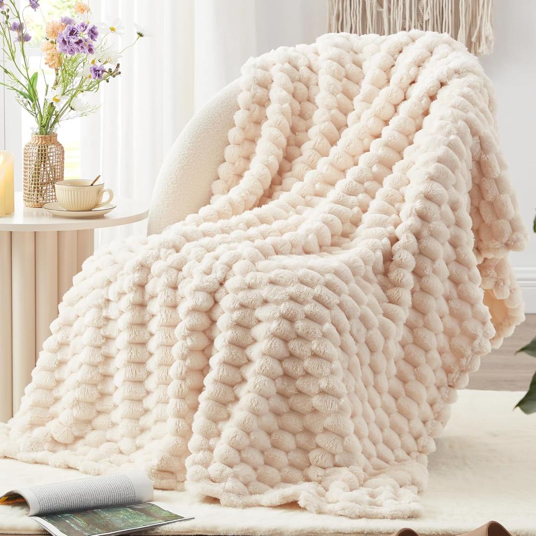 EXQ Home Fleece Throw Blanket for Couch and Bed, 3D Imitation Large Turtle Shell Jacquard Decorative Blankets, Plush Lightweight Fuzzy Flannel Blanket Suitable for All Seasons (50"60",Beige)