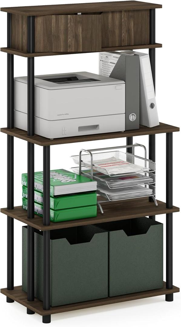 Furinno Turn-N-Tube Printer Stand, 5-Tier Printer Stand with Storage Shelf and Closed Cabinet, for Home Office, Brown Walnut