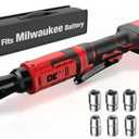 3/8 Inch Cordless Ratchet Wrench, for Milwaukee M18 Battery, 88Ft-Lbs, 0-400RPM, Electric Ratchet Wrench Set with Variable Speed Trigger, Reinforced Head, R&F Switch, 7 Sockets, 3/8" to 1/4" Adapter