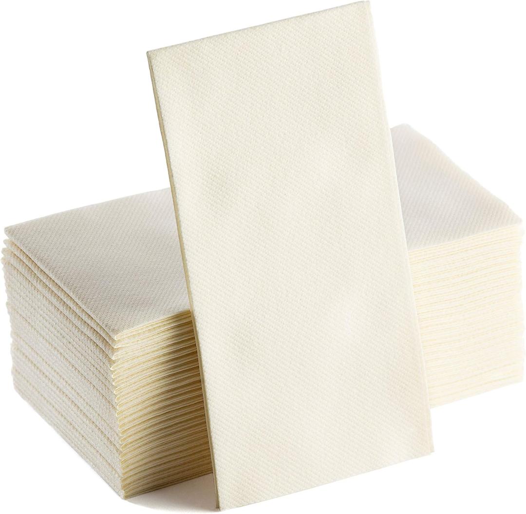 Ivory Napkins | Linen Feel Guest Disposable Cloth Like Paper Dinner Napkins | Hand Towels | Soft, Absorbent, Paper Hand Napkins for Kitchen, Bathroom, Parties, Weddings, Dinners Or Events | 50 Pack