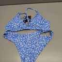 ZAFUL Women's Tie Back Padded High Cut Bralette Bikini Set Two Piece Swimsuit, Size S (Floral Baby Blue)