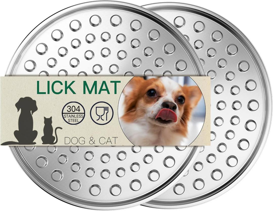 Stainless Steel Lick Mat for Dogs Cats, Slow Feeder Lick Pad for Aggressive Chewers, Non-Slip Heavy Duty Base, Mental Stimulation for Anxiety Reducer, Whisker-Friendly for Cat (Small-2Pack)