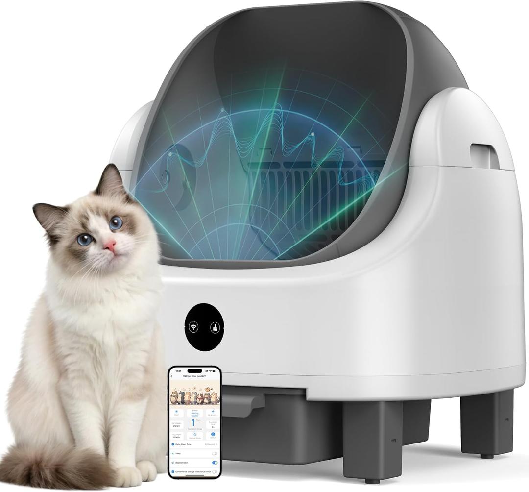 OROLEYp Automatic Cat Litter Box, Self-Cleaning Litter Box with APP Monitoring, Extra Large Capacity, Odor Control System, Infrared Safety Protection, Litter Box for Multiple Cats (Gray)