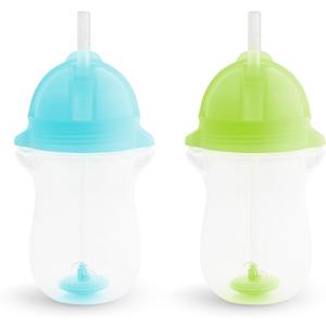 Munchkin Any Angle Weighted Toddler Straw Cups with Click Lock Lid, 10 Ounce, 2 Pack, Blue/ Green
