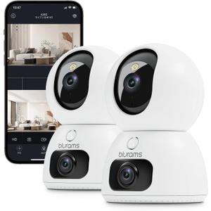 blurams 2K Dual-Lens Indoor Camera, 5G Pet Camera with Phone App, Split-Screen View, Free Human/Sound Detection, Motion Tracking, One-Touch Call, Night Vision, Dual-Band WiFi 6, Work with Alexa. 2Pack