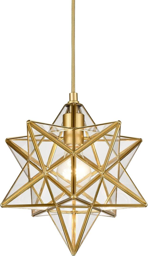 YUBOLE Modern Moravian Star Gold Finish Pendant Light Clear Glass Hanging Brass Star Lights Fixture 11''