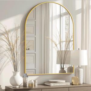 Arched Bathroom Mirror for Wall, 38" x 26" Gold Metal Frame Vanity Mirror, HD Glass Over Sink for Bathroom, Entryway, Bedroom