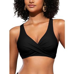 SHEKINI Womens Bikini Top Push Up Underwire Bikini Top Adjustable Supportive Bikini Top for Women(L, Black-A)
