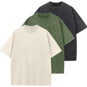 Men's Cotton T-Shirts Oversized Unisex Short Sleeves Casual Loose Wash Solid Basic Tee Tops (XX-Large, Beige+armygreen+black)