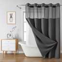 eachope Charcoal Grey No Hook Waffle Weave Shower Curtain with snap-in Liner Replacement, 230GSM Waterproof Fabric Hotel Shower Curtain Set for Bathroom, Through Mesh Top Window,71Wx74H