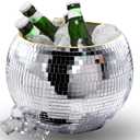 Favation Disco Ice Bucket for Parties - 9.8 Inch Disco Ball Theme Party Decorations, Mirror Sliver Disco Ball Decor,Dazzling Stylish Beverage Chiller for Cocktail Bar, Cooler for Wine Beer (Large)