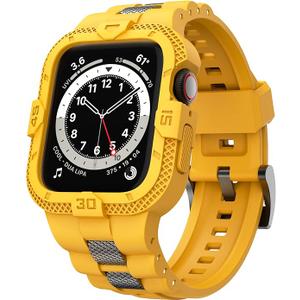 GELISHI Bands Compatible for Apple Watch Band 45mm 44mm 42mm, Men Sport Rugged Band with Protective Case for Watch Series 9 8 7/Series 6 SE 5 4 3, Yellow