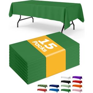 Green Plastic Table Cloth Rectangle Table 15 Pack, 54''108'' Tablecloth for 6ft Tables, Table Cloth for Disposable Use, Table Cover for Holiday Party, Gathering