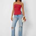 Trendy Queen Going Out Tops for Women 2026 Spring Trendy Tube Summer Top Off Shoulder Backless Strapless Bandeau Cute Work Shirts Vacation Y2k Clothes Outfits Fashion Red XS (Red, XS)